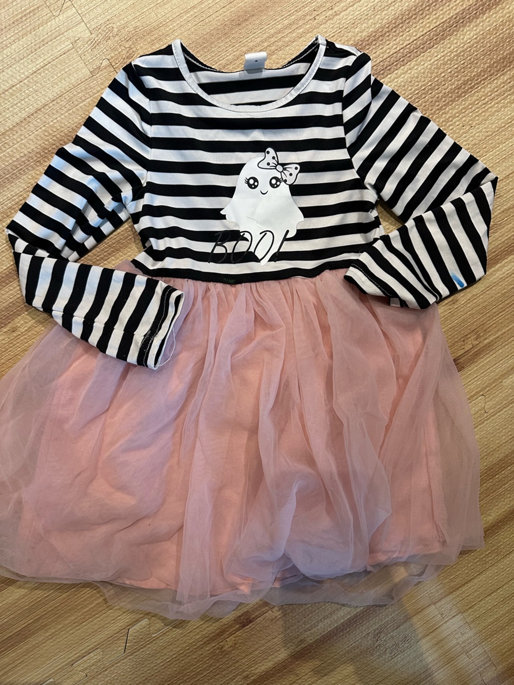 SHEIN Black and White Striped Top with Pink Tulle Skirt